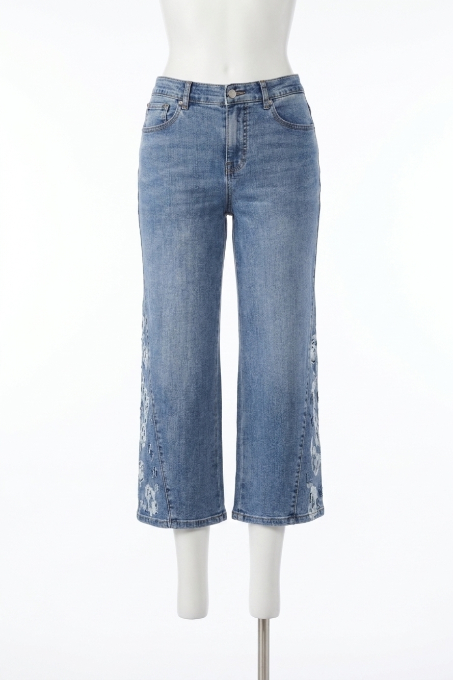 NEW TRIBAL sophia wide crop embroidered jean in dark vintage